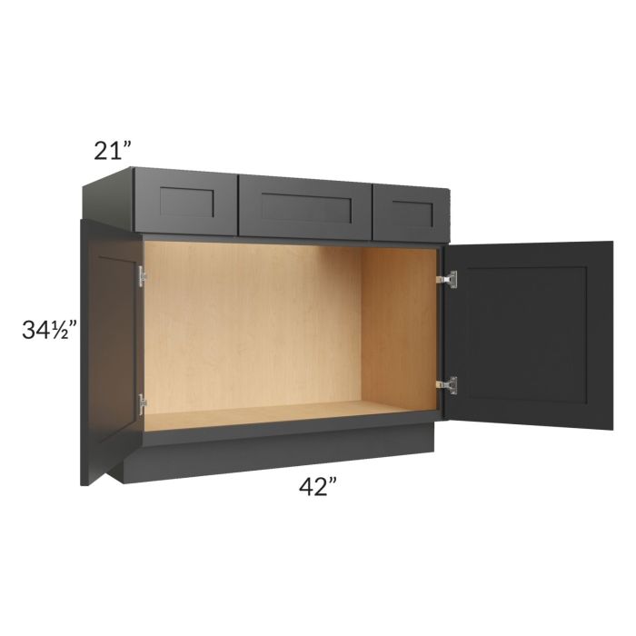 Royal Ebony Shaker 42" Vanity Sink Base Cabinet with Drawers