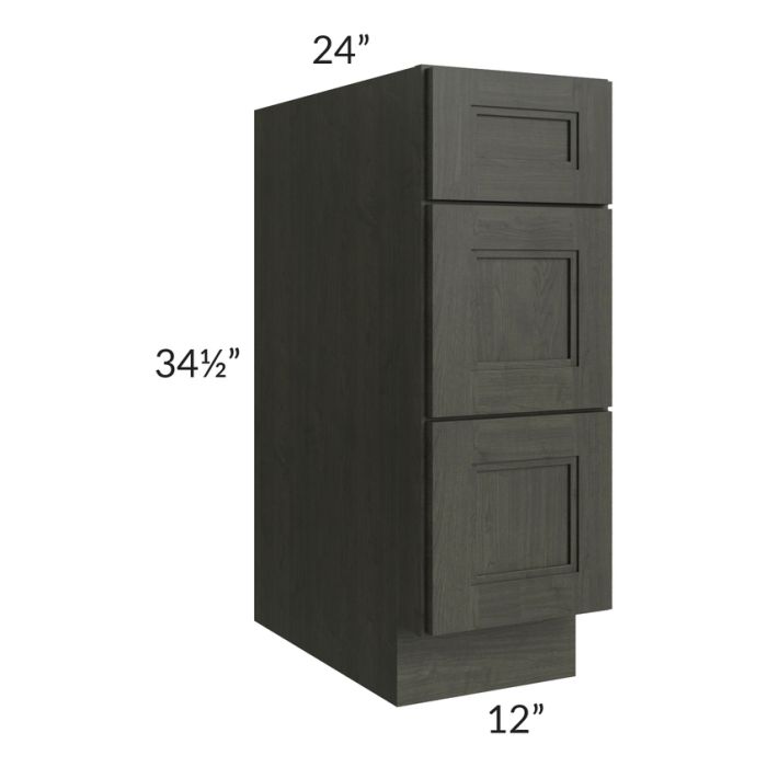 Charlotte Dark Grey 12" 3-Drawer Base Cabinet
