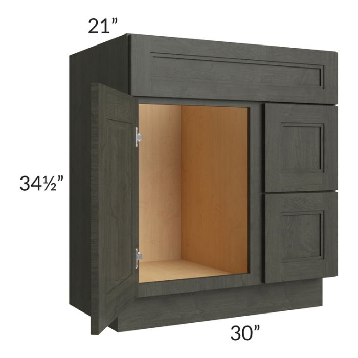 Charlotte Dark Grey 30x21 Vanity Sink Base Cabinet (Door on Left)