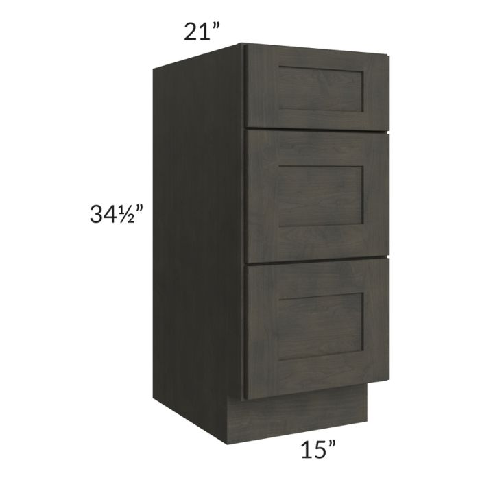 Charcoal Grey Shaker 15" 3-Drawer Vanity Base Cabinet