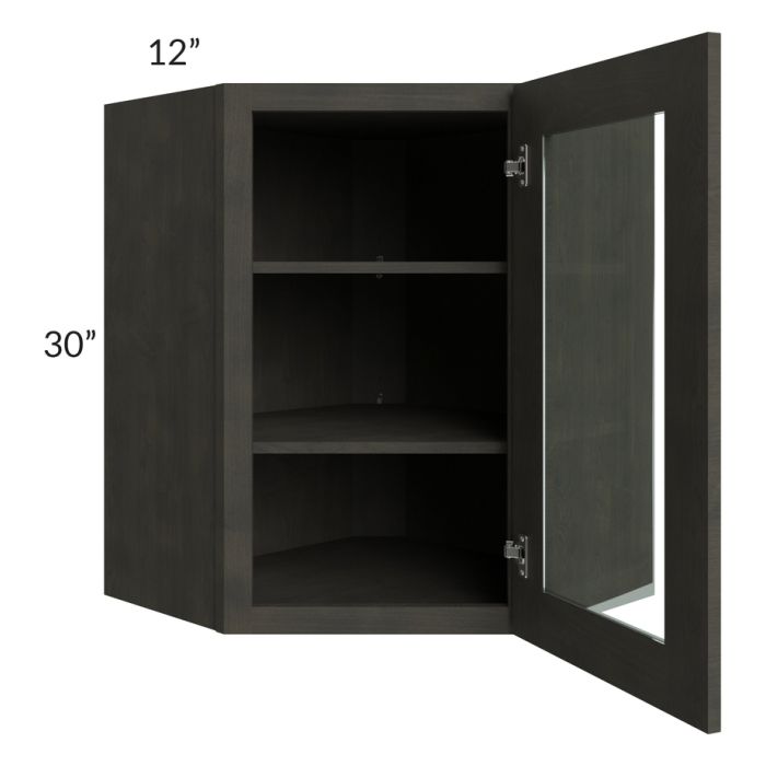Charcoal Grey Shaker 24x30 Wall Diagonal Corner Cabinet (Prepped for Glass Doors) 