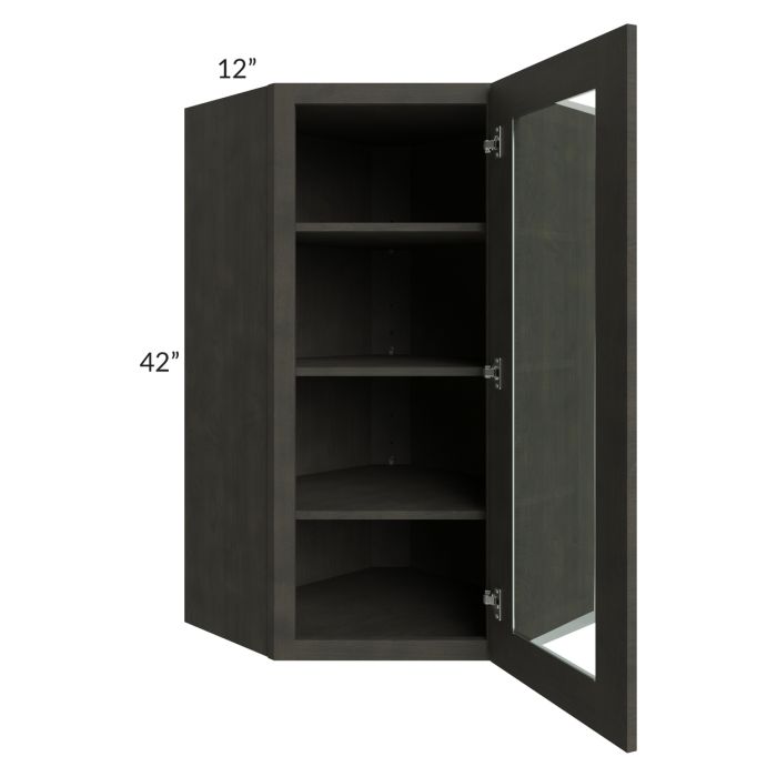 Charcoal Grey Shaker 24x42 Wall Diagonal Corner Cabinet (Prepped for Glass Doors) 