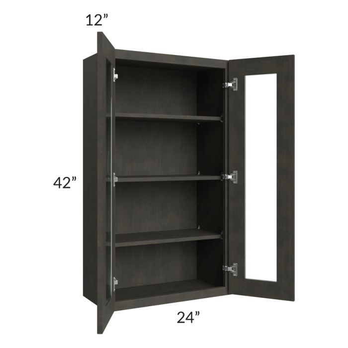 Charcoal Grey Shaker 24x42 Wall Glass Door Cabinet (Prepped for Glass Doors)