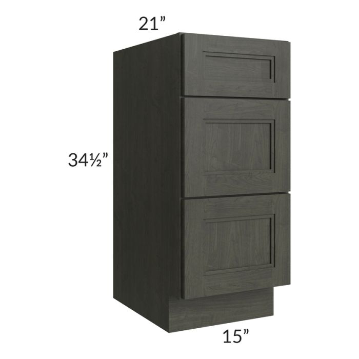 Charlotte Dark Grey 15" Vanity 3-Drawer Base Cabinet