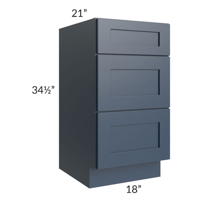 Midtown Blue Shaker 18" Vanity 3-Drawer Base Cabinet