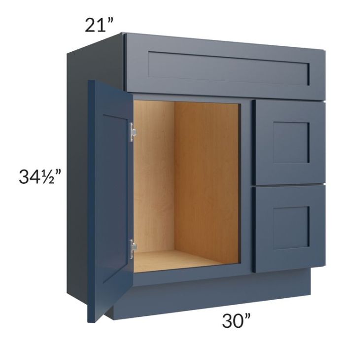 Midtown Blue Shaker 30" Vanity Sink and Drawer Combo (Drawers on Right)