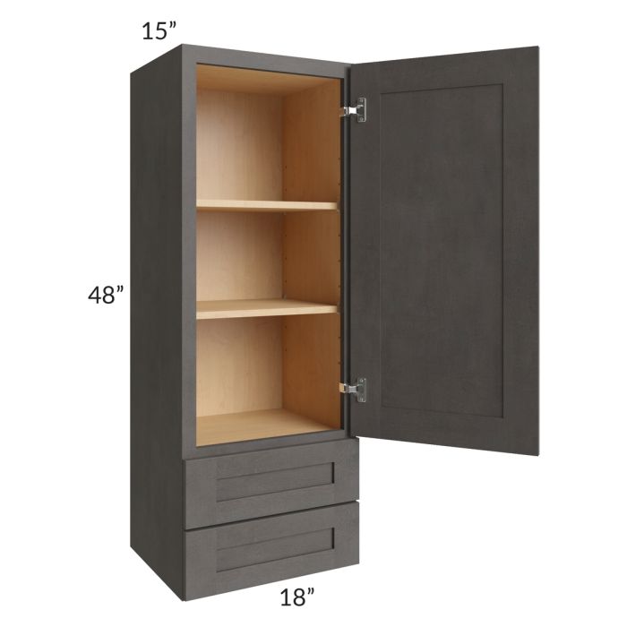 Midtown Dark Grey Shaker 18x48x15 Wall Cabinet with Drawers