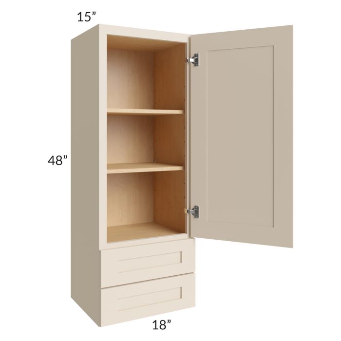 Midtown Cream Shaker 18x48x15 Wall Cabinet with Drawers