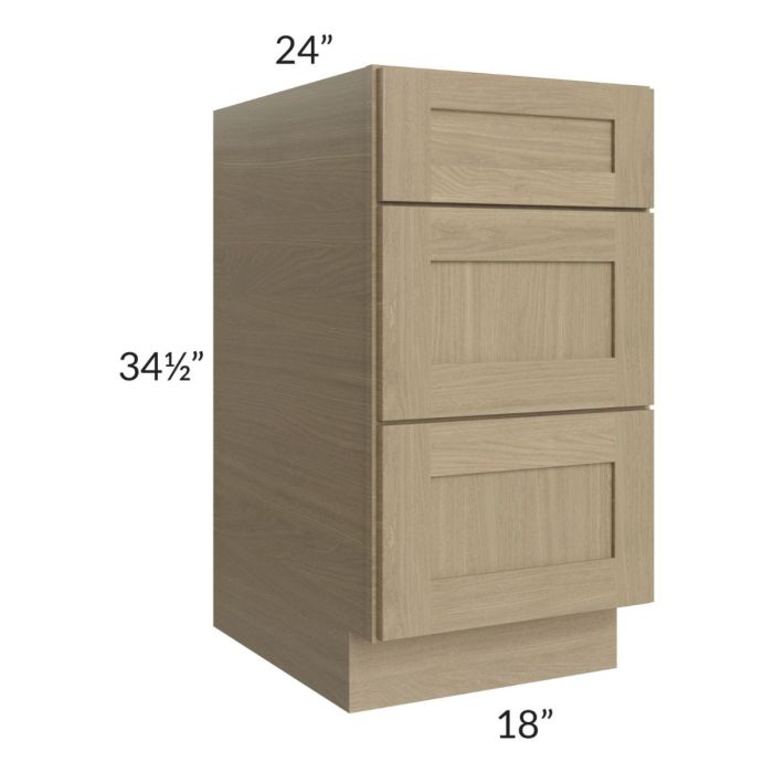 Royal Natural Shaker 18" 3-Drawer Base Cabinet