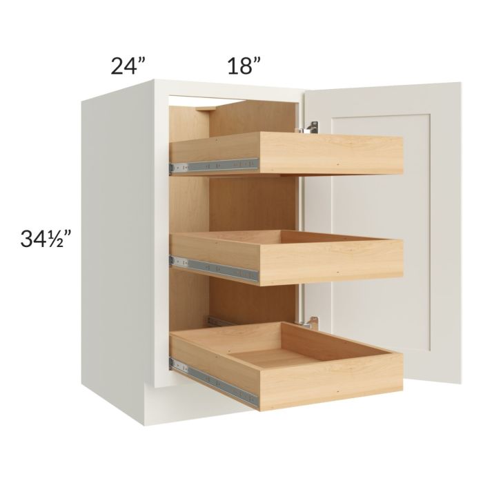 Linen Shaker 18" Full Height Door Base Cabinet with 3 Rollout Trays