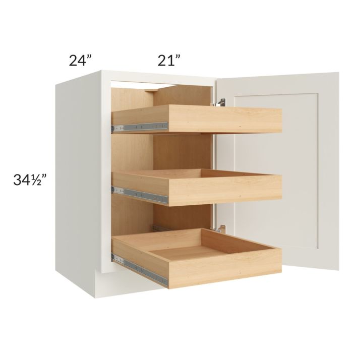 Linen Shaker 21" Full Height Door Base Cabinet with 3 Rollout Trays