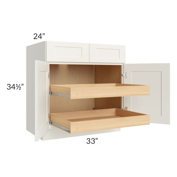 Linen Shaker 33" Base Cabinet with 2 Rollout Trays