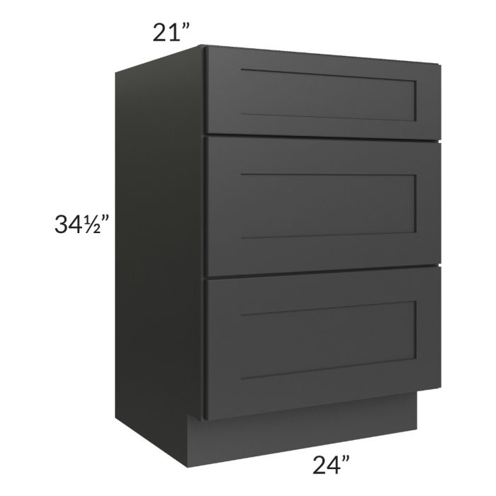 Madison Black Shaker 24" 3-Drawer Vanity Base Cabinet