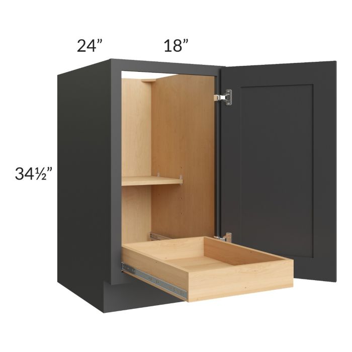 Madison Black Shaker 18" Full Height Door Base Cabinet with 1 Rollout Tray