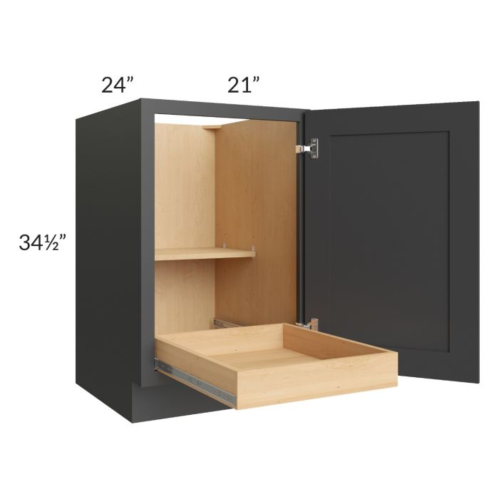 Madison Black Shaker 21" Full Height Door Base Cabinet with 1 Rollout Tray