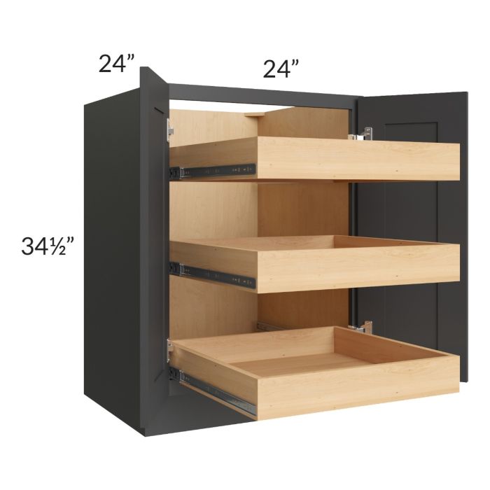 Madison Black Shaker 24" Full Height Base Cabinet with 3 Rollout Trays