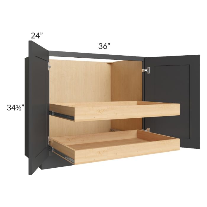 Madison Black Shaker 36" Full Height Base Cabinet with 2 Rollout Trays