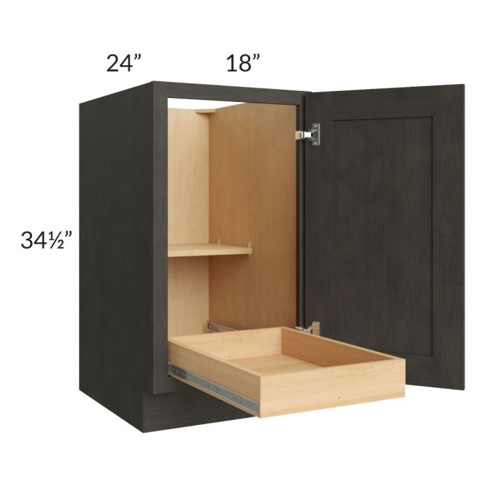 Charcoal Grey Shaker 18" Full Height Door Base Cabinet with 1 Rollout Tray