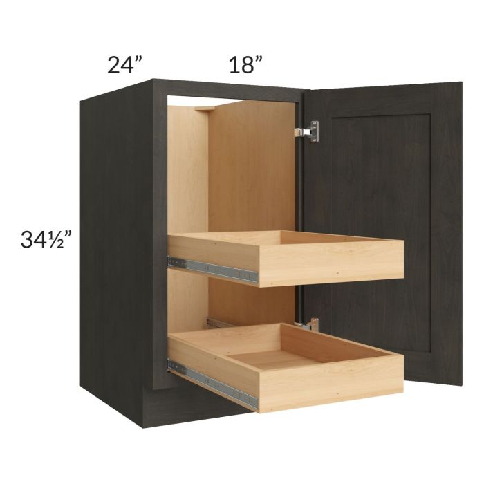 Charcoal Grey Shaker 18" Full Height Door Base Cabinet with 2 Rollout Trays