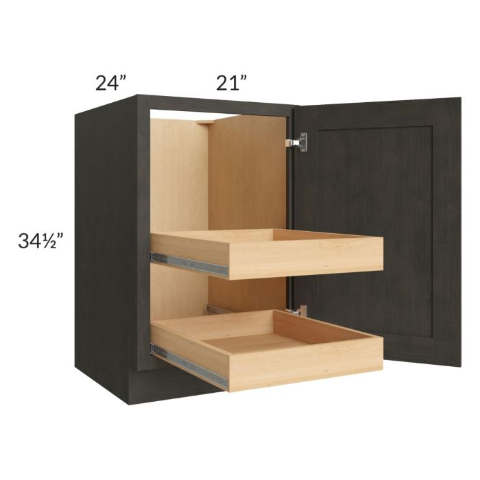 Charcoal Grey Shaker 21" Full Height Door Base Cabinet with 2 Rollout Trays