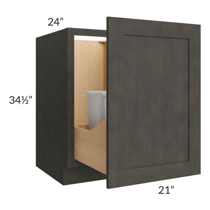 Charcoal Grey Shaker 21" Full Height Door Base Cabinet with Double Trashcan Pullout