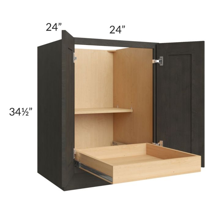 Charcoal Grey Shaker 24" Full Height Base Cabinet with 1 Rollout Tray