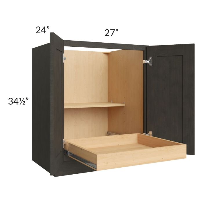 Charcoal Grey Shaker 27" Full Height Base Cabinet with 1 Rollout Tray