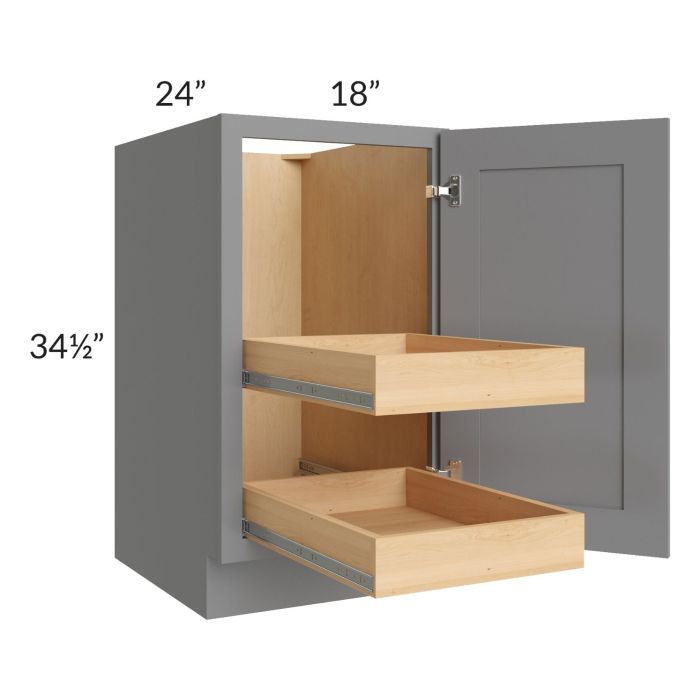 Graphite Grey Shaker 18" Full Height Door Base Cabinet with 2 Rollout Trays