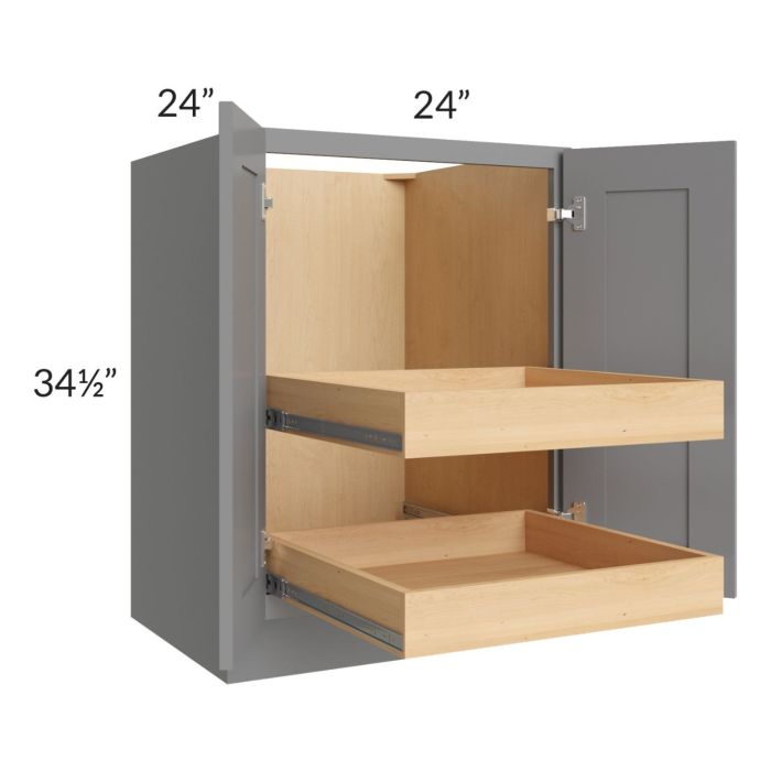 Graphite Grey Shaker 24" Full Height Base Cabinet with 2 Rollout Trays