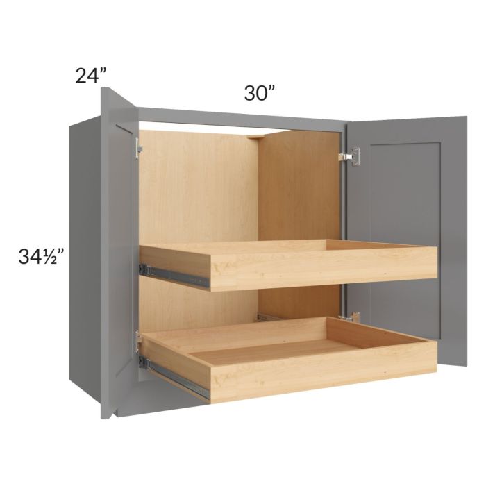 Graphite Grey Shaker 30" Full Height Base Cabinet with 2 Rollout Trays