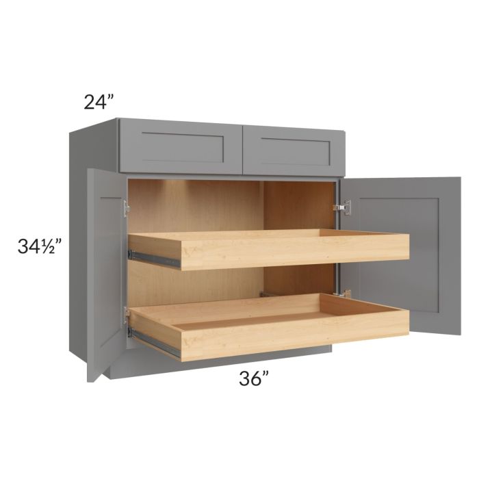 Graphite Grey Shaker 36" Base Cabinet with 2 Rollout Trays