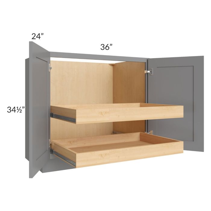 Graphite Grey Shaker 36" Full Height Base Cabinet with 2 Rollout Trays