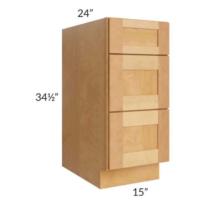 Madison Honey Shaker 15" 3-Drawer Base Cabinet
