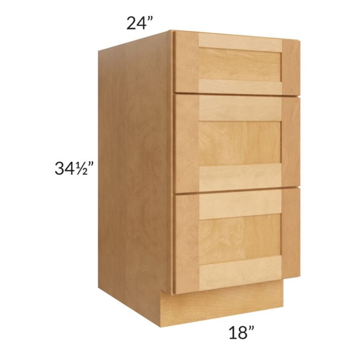 Madison Honey Shaker 18" 3-Drawer Base Cabinet