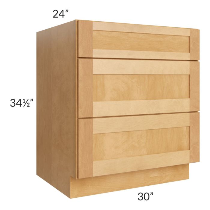 Madison Honey Shaker 30" 3-Drawer Base Cabinet