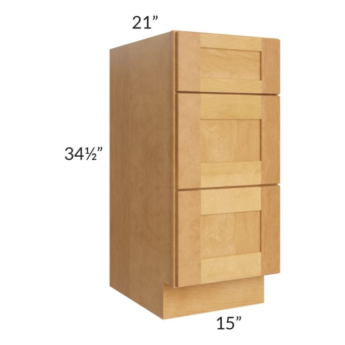 Madison Honey Shaker 15" 3-Drawer Vanity Base Cabinet