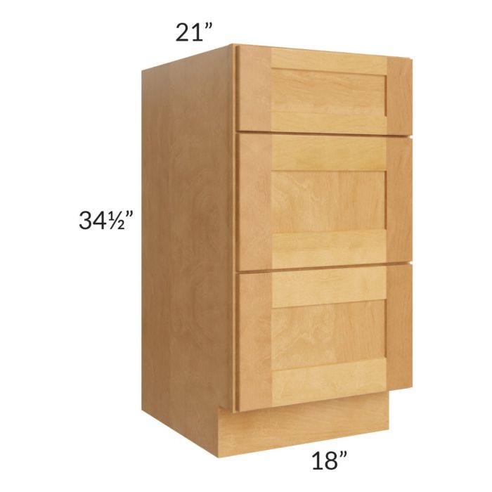 Madison Honey Shaker 18" 3-Drawer Vanity Base Cabinet