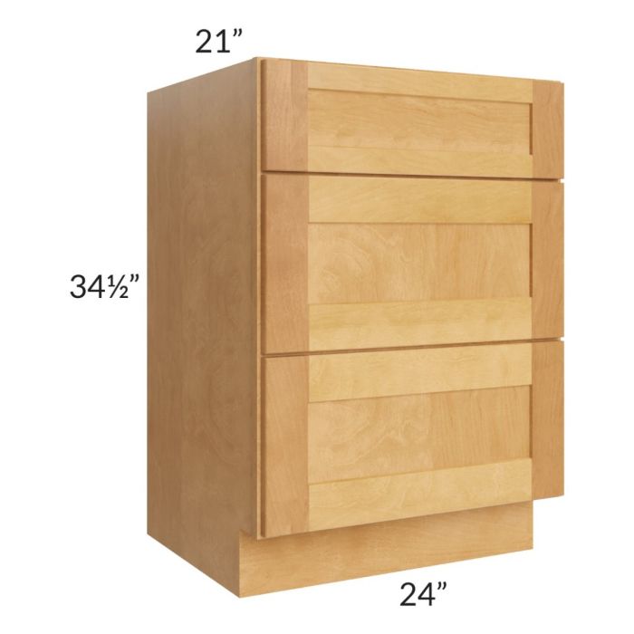 Madison Honey Shaker 24" 3-Drawer Vanity Base Cabinet