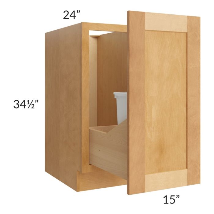 Madison Honey Shaker 15" Full Height Door Base Cabinet with Single Trashcan Pullout
