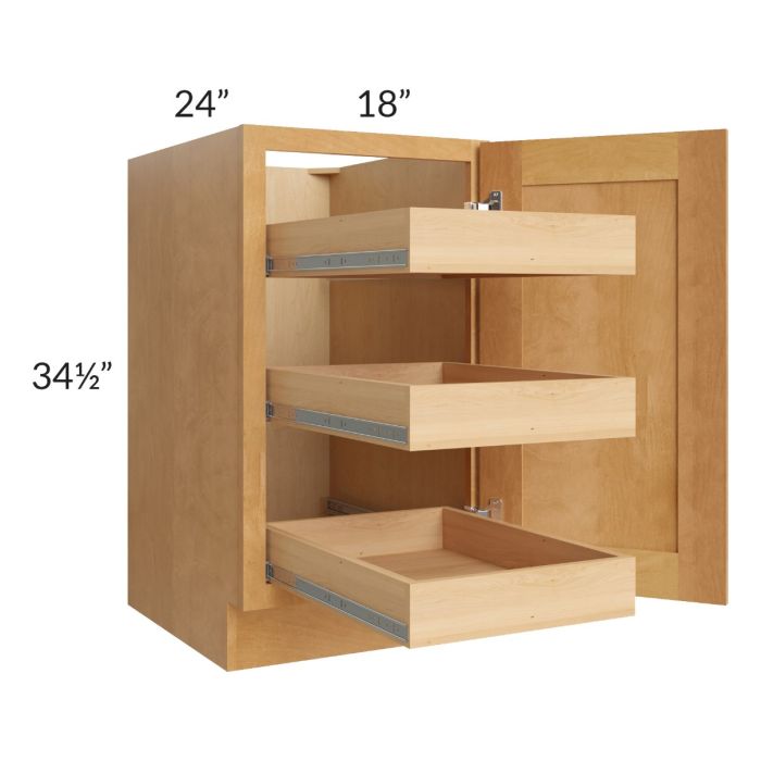 Madison Honey Shaker 18" Full Height Door Base Cabinet with 3 Rollout Trays