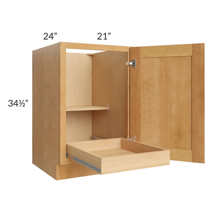 Madison Honey Shaker 21" Full Height Door Base Cabinet with 1 Rollout Tray