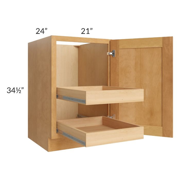 Madison Honey Shaker 21" Full Height Door Base Cabinet with 2 Rollout Trays