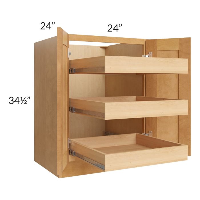 Madison Honey Shaker 24" Full Height Base Cabinet with 3 Rollout Trays