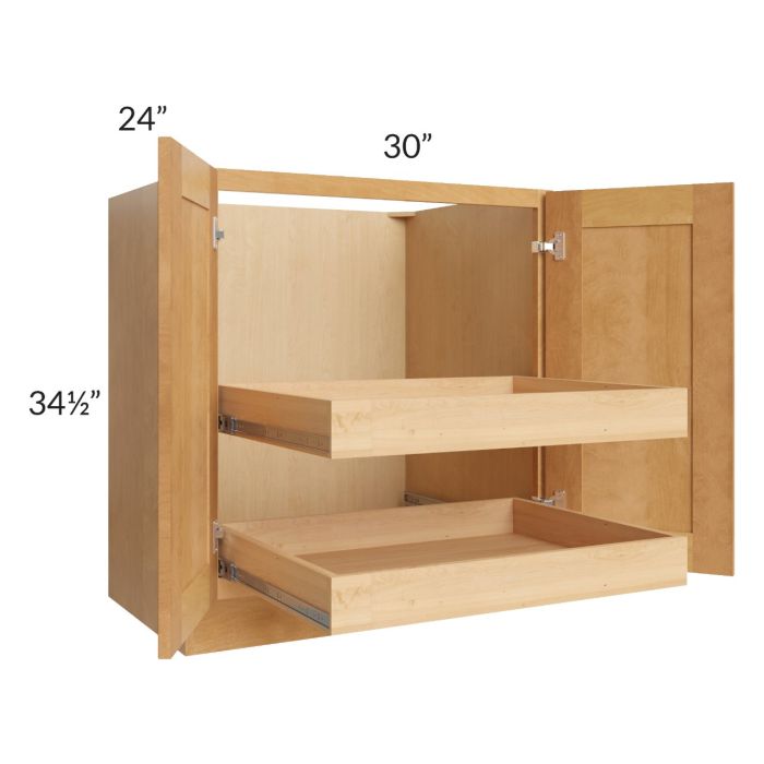 Madison Honey Shaker 30" Full Height Base Cabinet with 2 Rollout Trays 