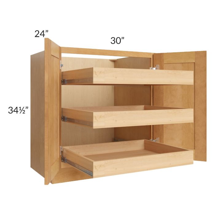 Madison Honey Shaker 30" Full Height Base Cabinet with 3 Rollout Trays 