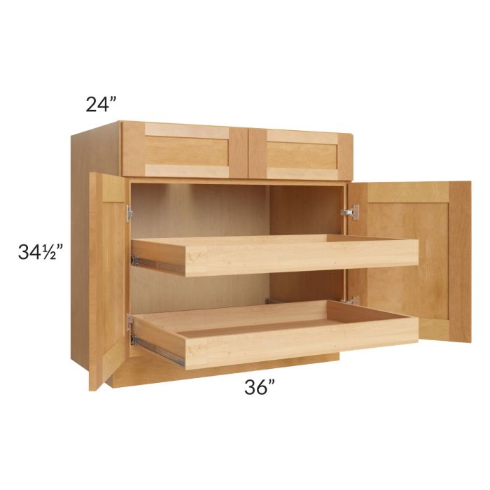 Madison Honey Shaker 36" Base Cabinet with 2 Rollout Trays