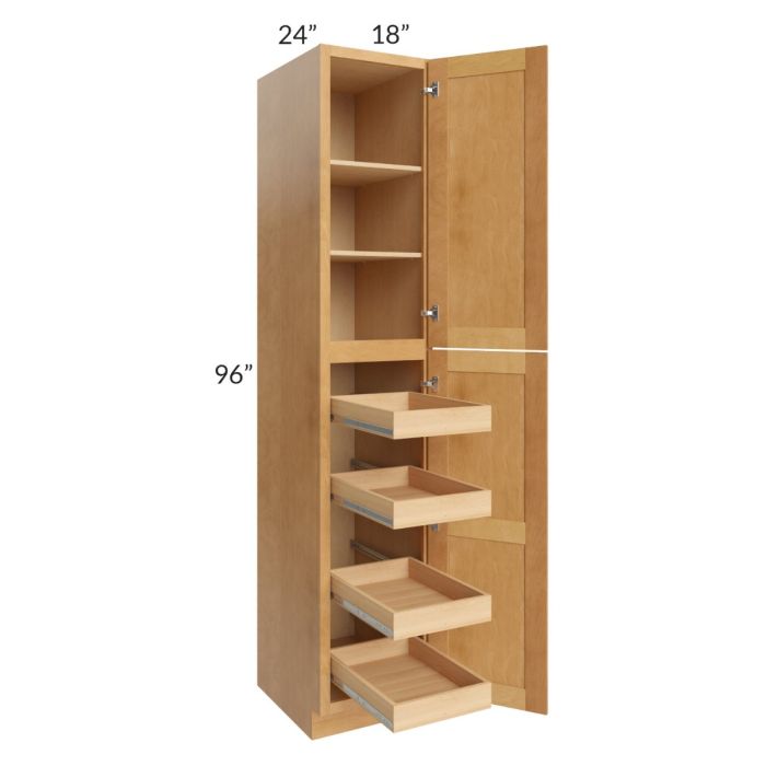 Madison Honey Shaker 18x96x24 Wall Pantry Cabinet with 4 Rollout Trays