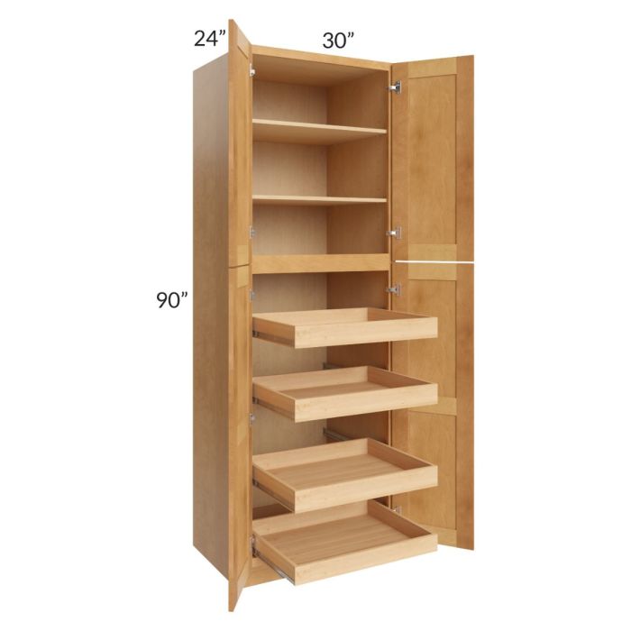 Madison Honey Shaker 30x90x24 Wall Pantry Cabinet with 4 Rollout Trays