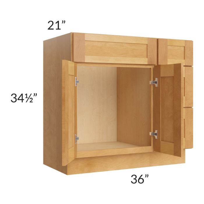 Madison Honey Shaker 36" Vanity Base Cabinet (Drawers on Right)