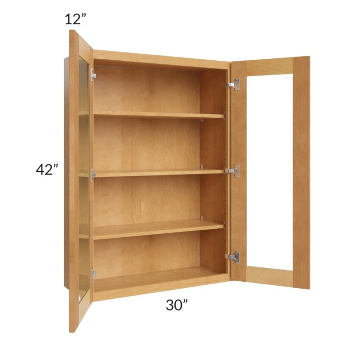 Madison Honey Shaker 30x42 Wall Glass Door Cabinet (Prepped for Glass Doors)
